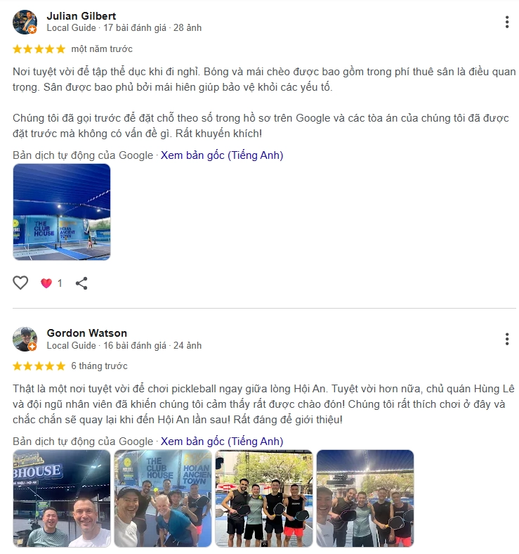 Đánh giá của người chơi tại sân Pickleball The ClubHouse Hoi An 1