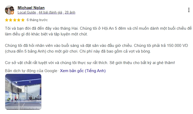 Đánh giá của người chơi tại sân Pickleball The ClubHouse Hoi An 2