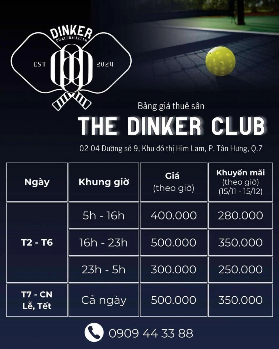 Giá thuê sân Pickleball The Dinker Club