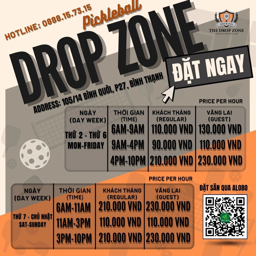 Giá thuê sân Pickleball The Drop Zone