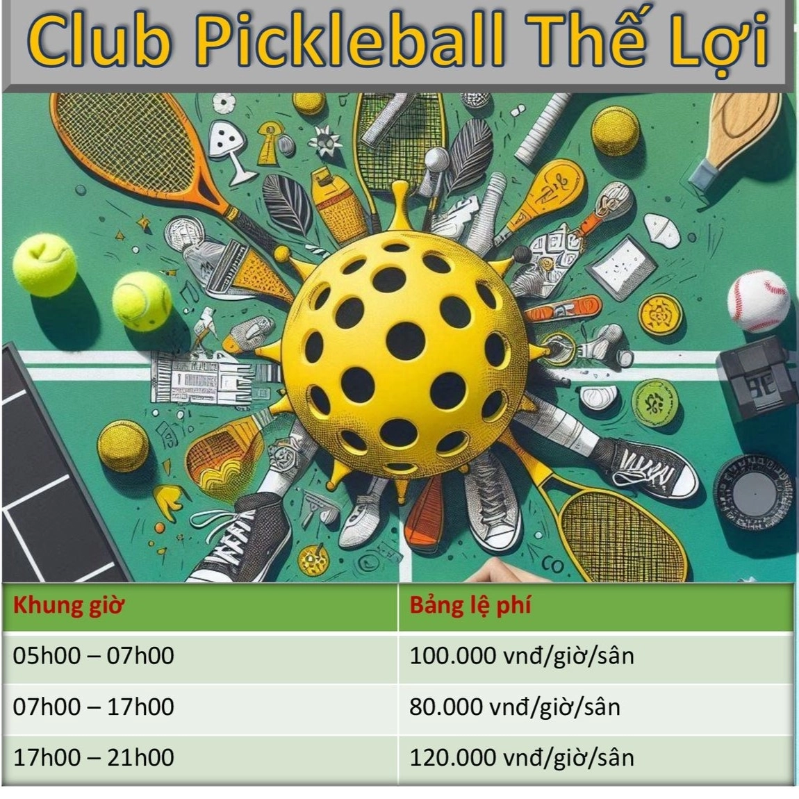 Giá thuê sân Pickleball Thế Lợi