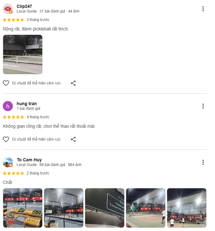 Đánh giá của người chơi tại  sân Pickleball The Mezzo