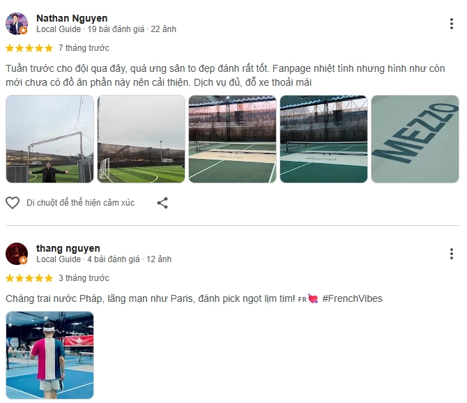 Đánh giá của người chơi tại  sân Pickleball The Mezzo