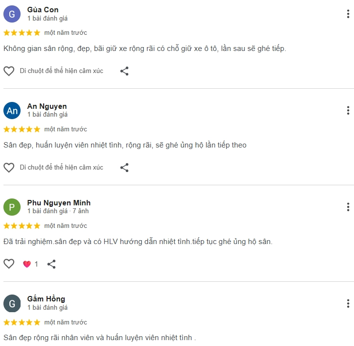 Đánh giá của người chơi tại sân Pickleball Thiên Phú