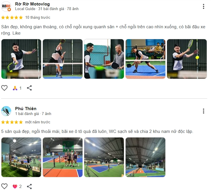 Đánh giá của người chơi tại sân Pickleball Thiên Phú