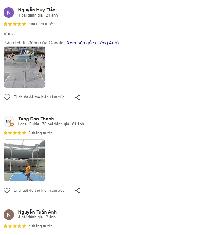 Đánh giá của người chơi tại sân Pickleball Thịnh Hào