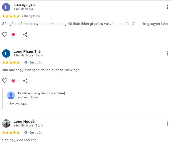 Đánh giá của người chơi tại sân Pickleball Trảng Dài