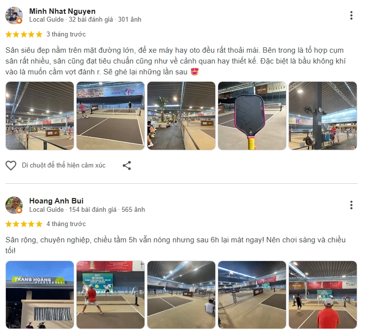 Đánh giá của người chơi tại sân Pickleball Trang Hoàng Đà Nẵng 2