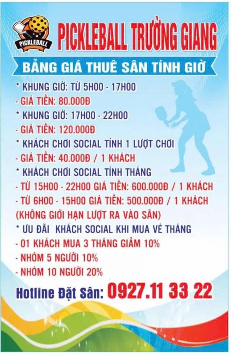 Giá thuê sân Pickleball Trường Giang Rạch Giá