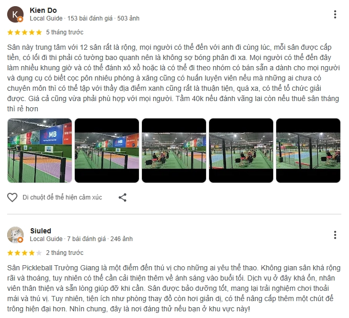 Đánh giá của người chơi tại sân Pickleball Trường Giang Rạch Giá
