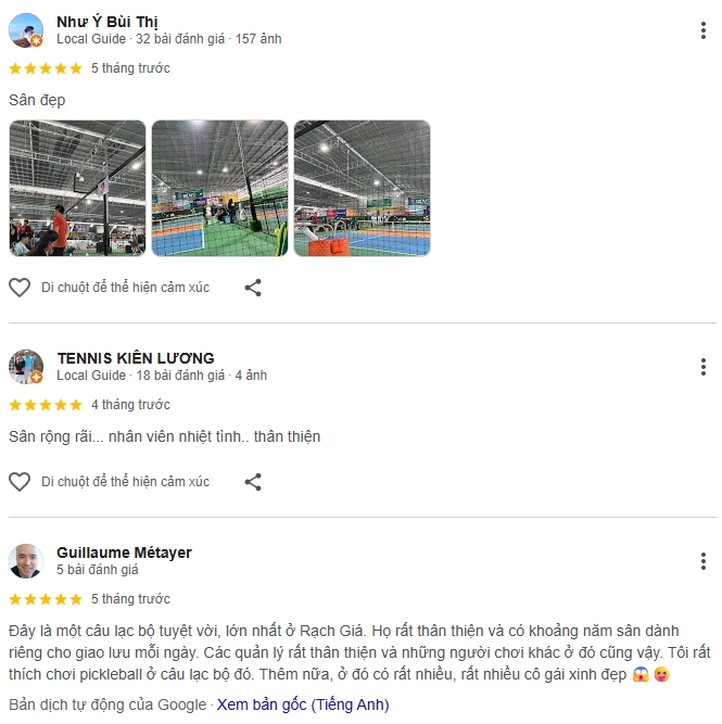 Đánh giá của người chơi tại sân Pickleball Trường Giang Rạch Giá