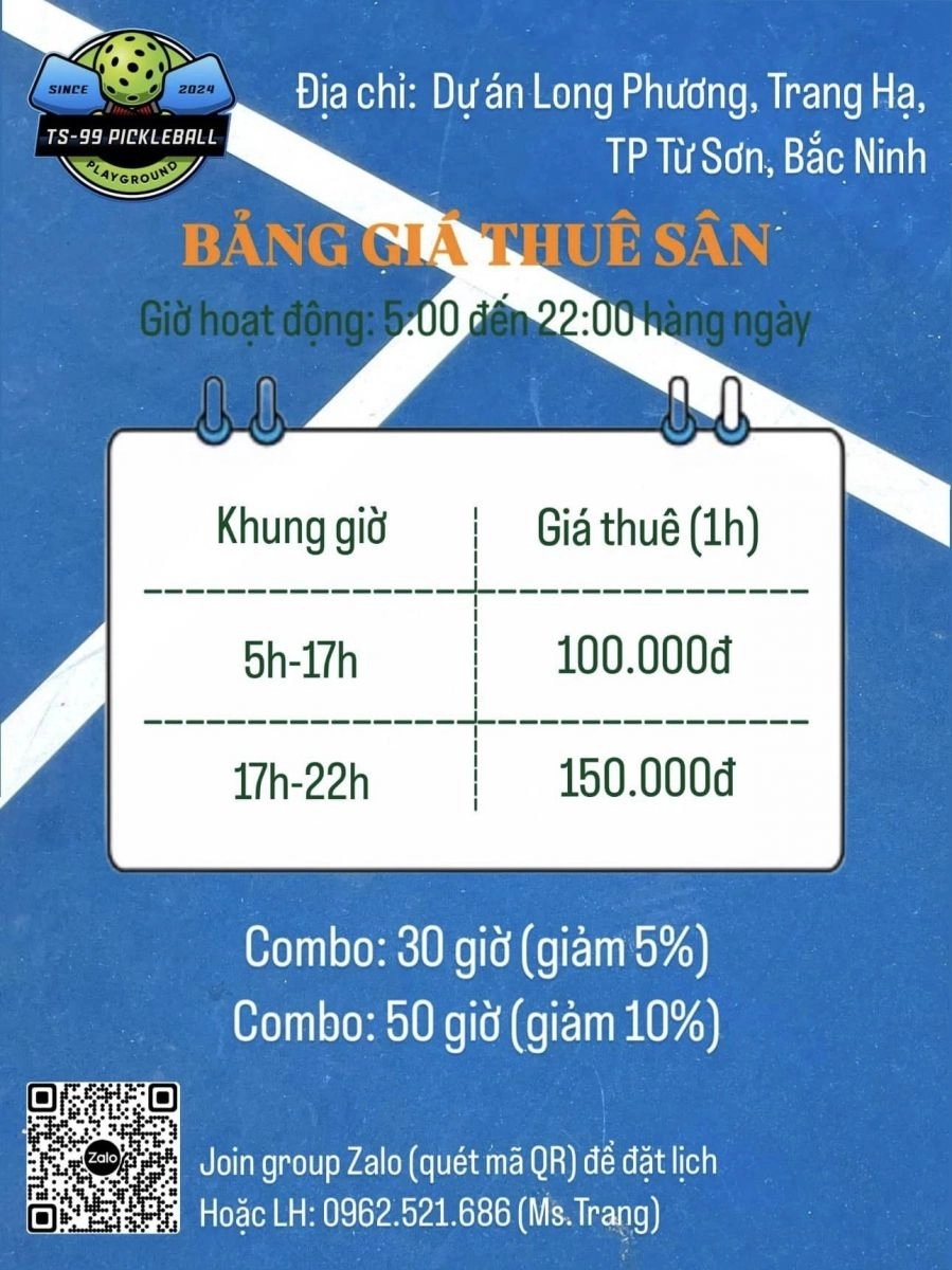 Giá thuê sân Pickleball TS-99