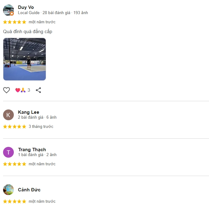 Đánh giá của người chơi tại sân Pickleball TTA