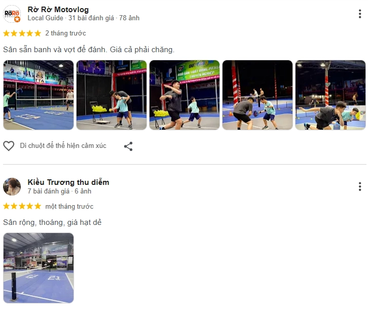 Đánh giá của người chơi tại sân Pickleball TTA