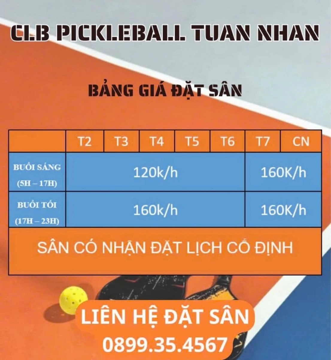 Giá thuê sân Pickleball Tuấn Nhàn