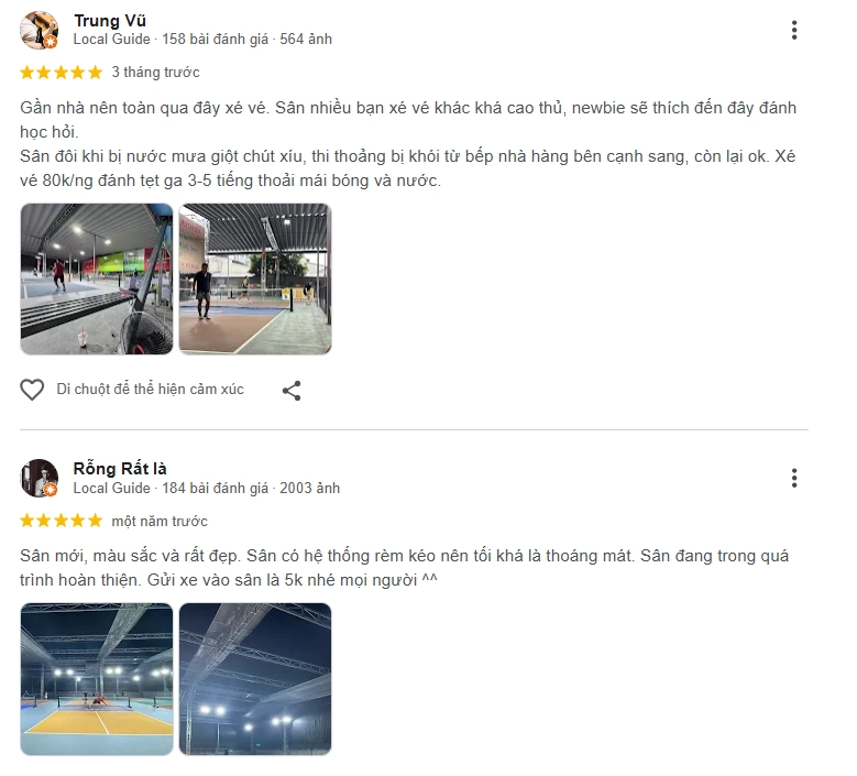 Đánh giá của người chơi tại sân Pickleball TukTuk