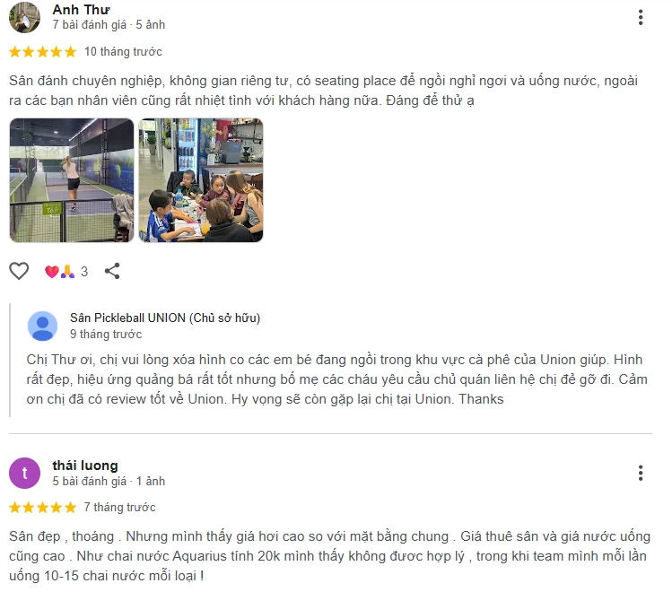 Đánh giá của người chơi tại sân Pickleball Union