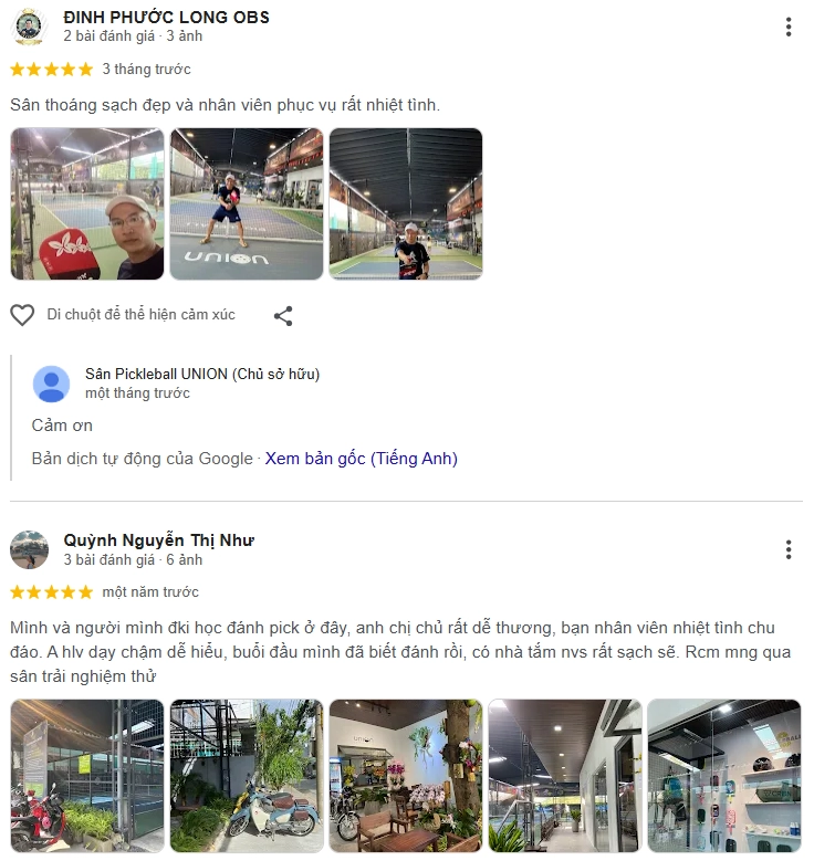 Đánh giá của người chơi tại sân Pickleball Union