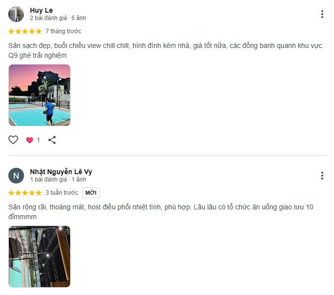 Đánh giá của người chơi tại sân Pickleball Unity