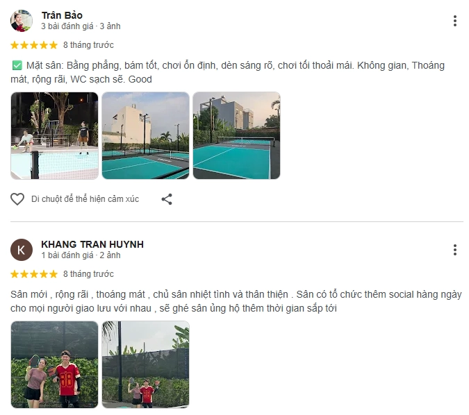 Đánh giá của người chơi tại sân Pickleball Unity