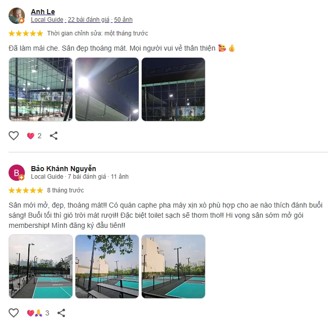Đánh giá của người chơi tại sân Pickleball Unity