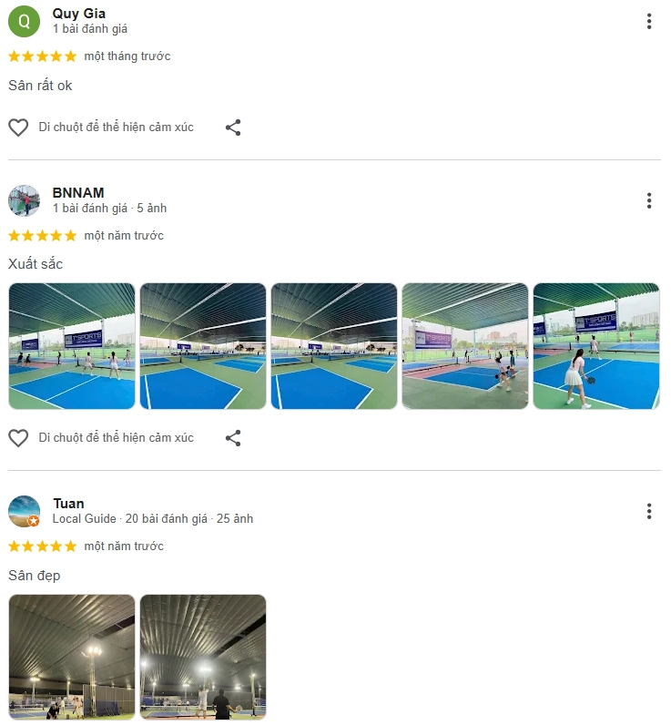 Đánh giá của người chơi tại sân Pickleball Vibe