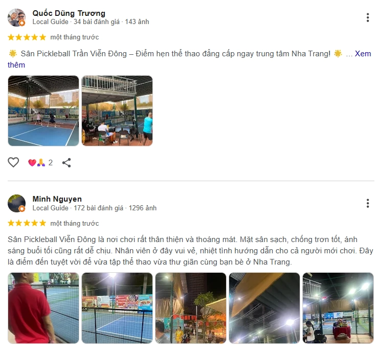 Đánh giá của người chơi tại sân Pickleball Viễn Đông