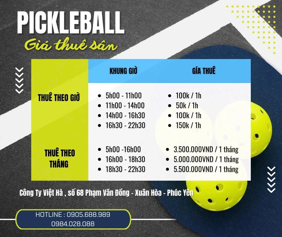 Giá thuê sân Pickleball Nam Hoàng Đồng