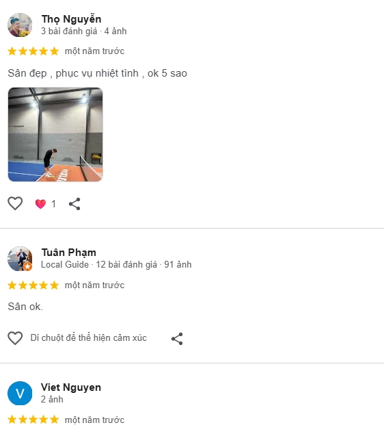 Đánh giá của người chơi tại sân Pickleball Việt Sport