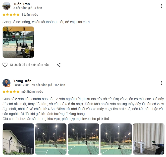 Đánh giá của người chơi tại sân Pickleball Vietstar