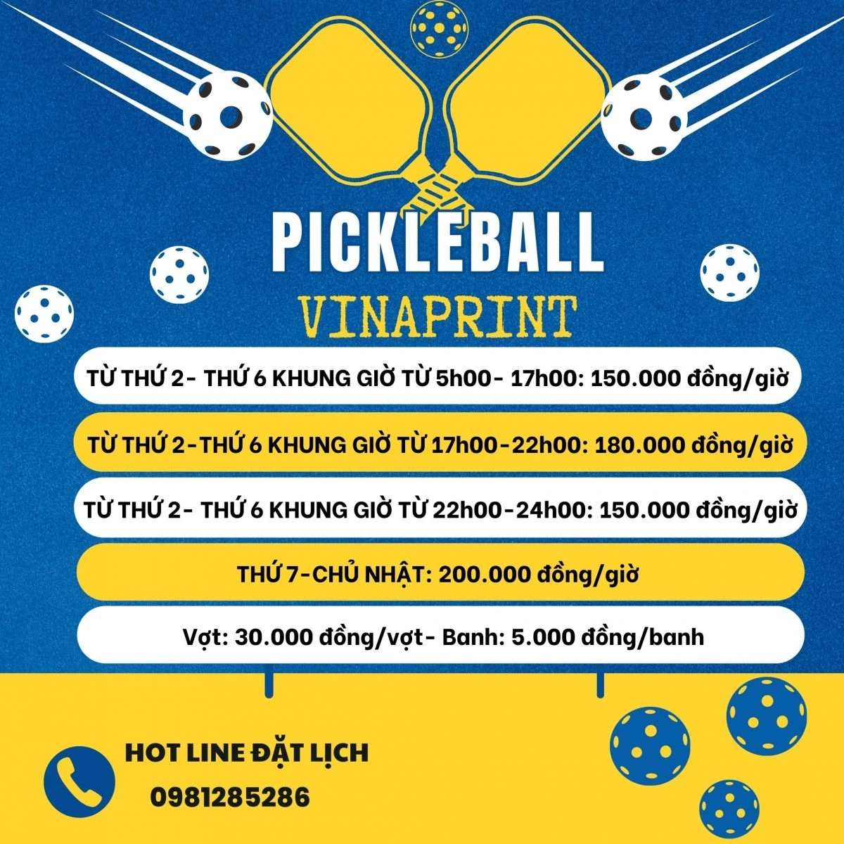 Giá thuê sân Pickleball Vinaprint