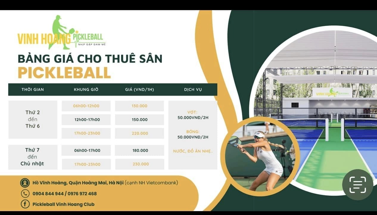 Giá thuê sân Pickleball Vĩnh Hoàng