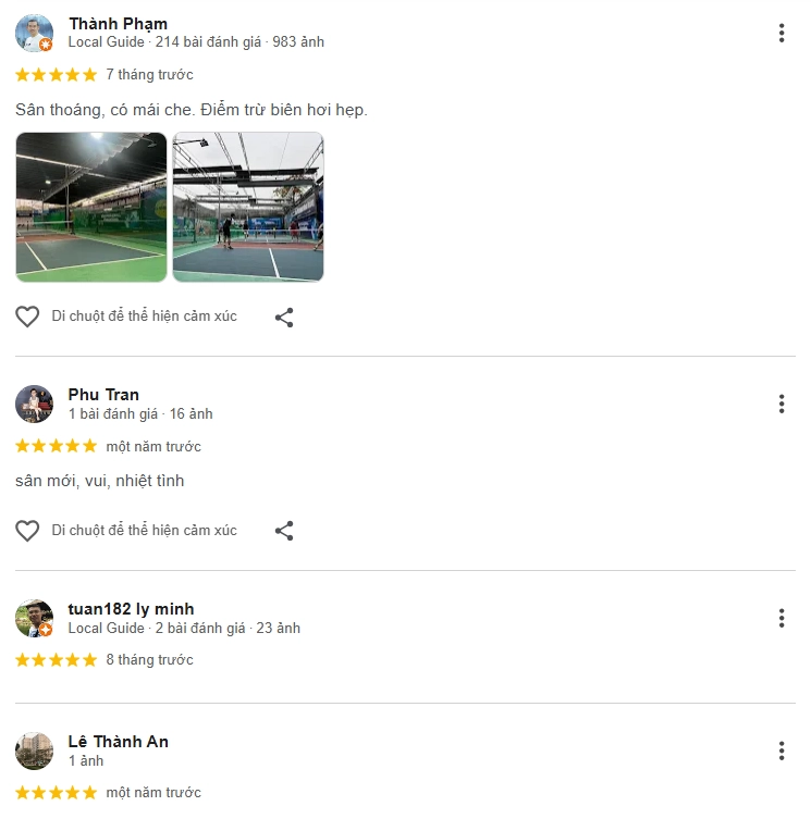 Đánh giá của người chơi tại sân Pickleball Vĩnh Hoàng