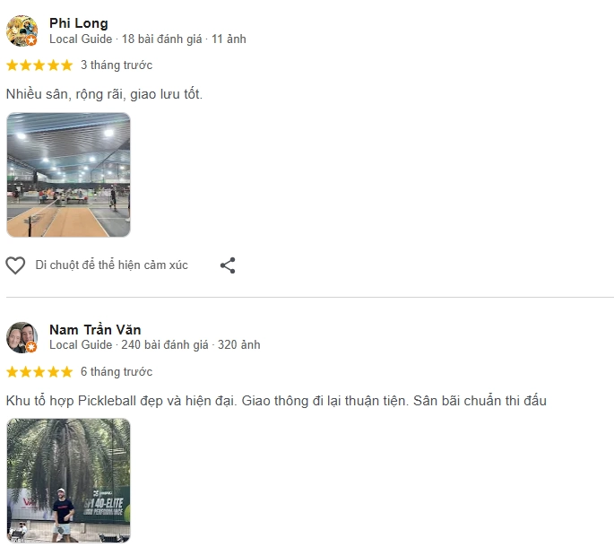 Đánh giá của người chơi tại sân pickleball VPP