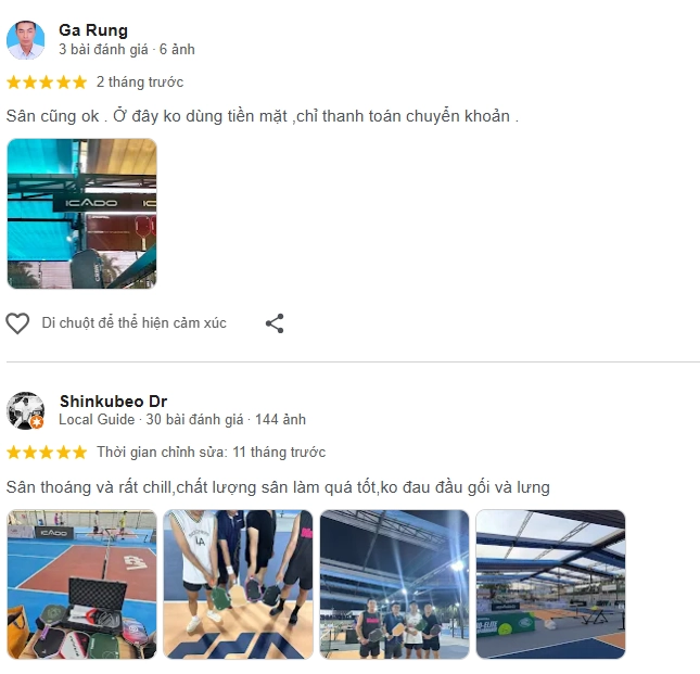 Đánh giá của người chơi tại sân pickleball VPP