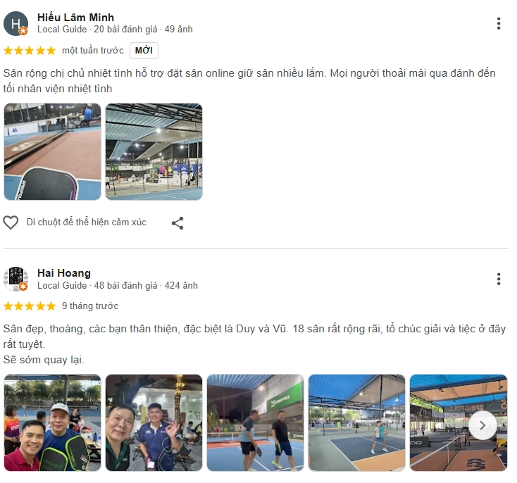Đánh giá của người chơi tại sân pickleball VPP