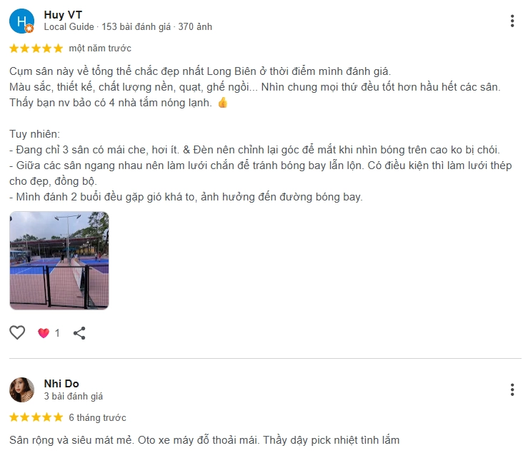 Đánh giá của người chơi tại sân Pickleball Water Tower