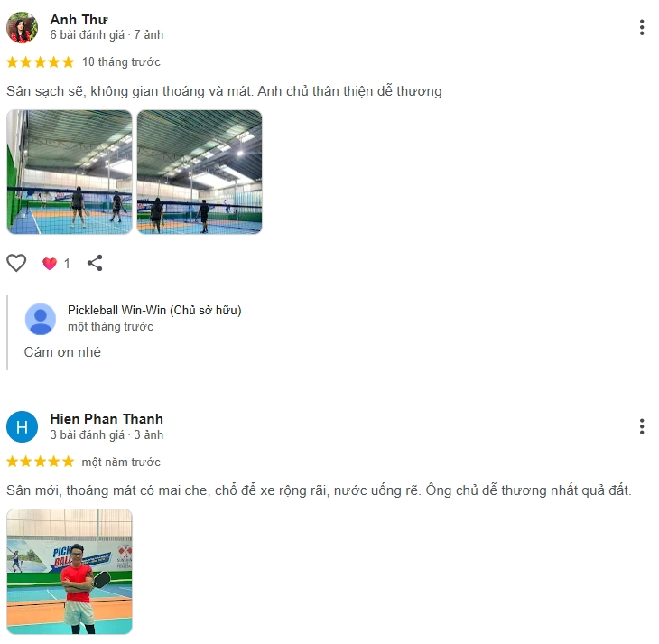 Đánh giá của người chơi tại sân Pickleball Winwin