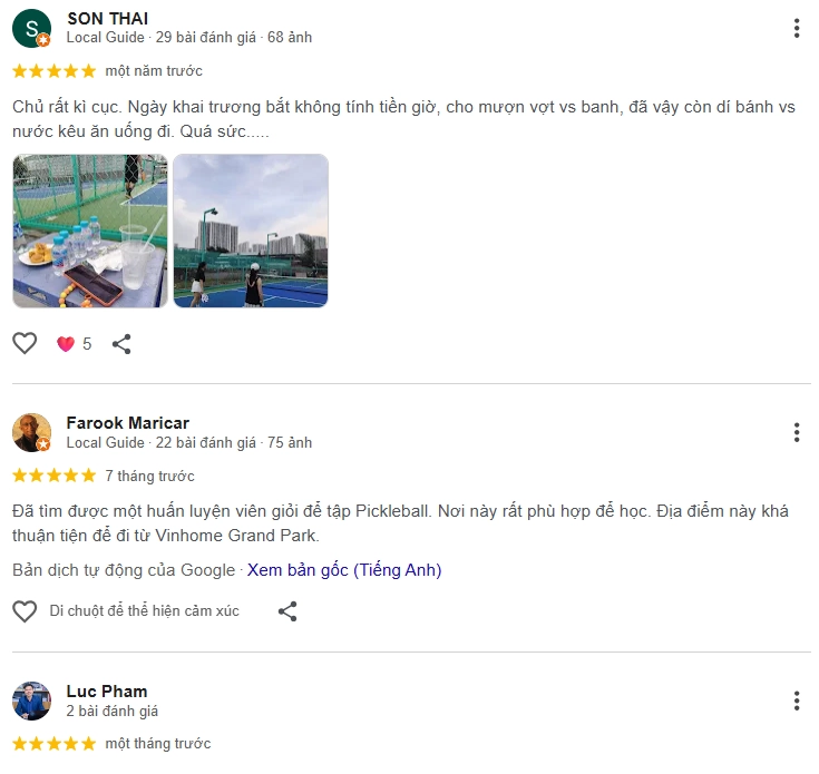 Đánh giá của người chơi tại sân Pickleball Xuân Anh