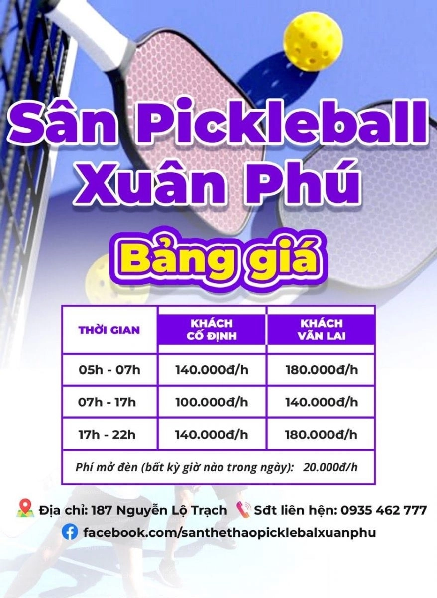 Giá thuê sân Pickleball Xuân Phú