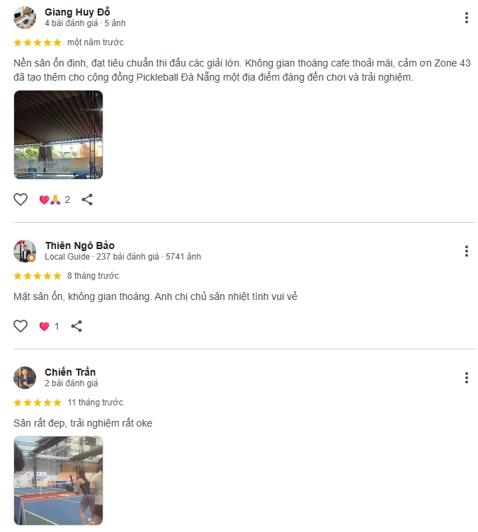 Đánh giá của người chơi tại sân Pickleball Zone 43 Đà Nẵng