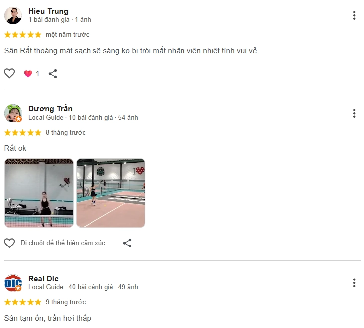 Đánh giá của người chơi tại sân Pickleball Zone 92
