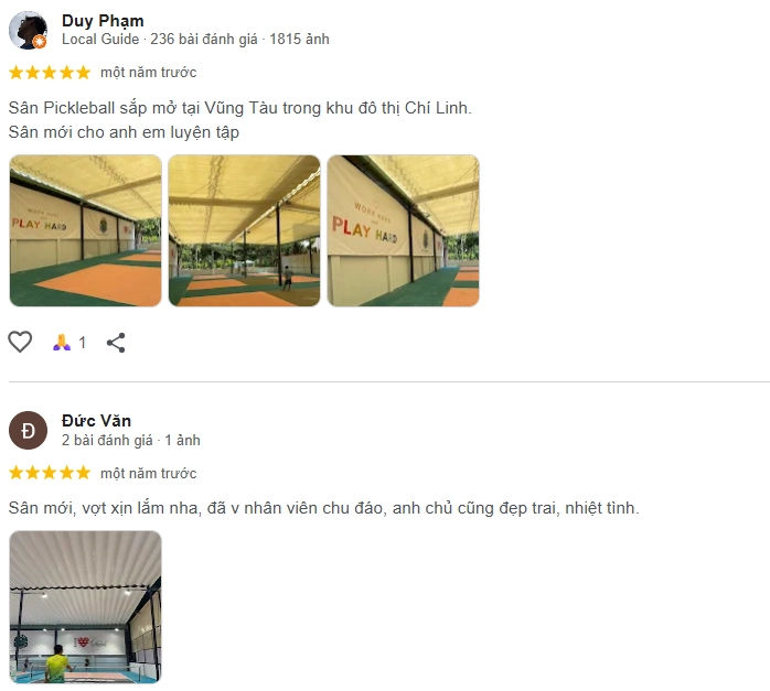 Đánh giá của người chơi tại sân Pickleball Zone 92