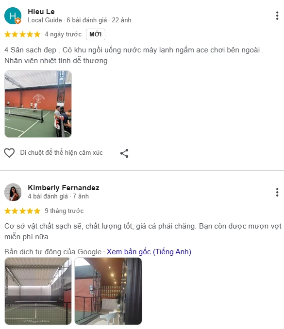 Đánh giá của người chơi tại sân Playday Pickleball