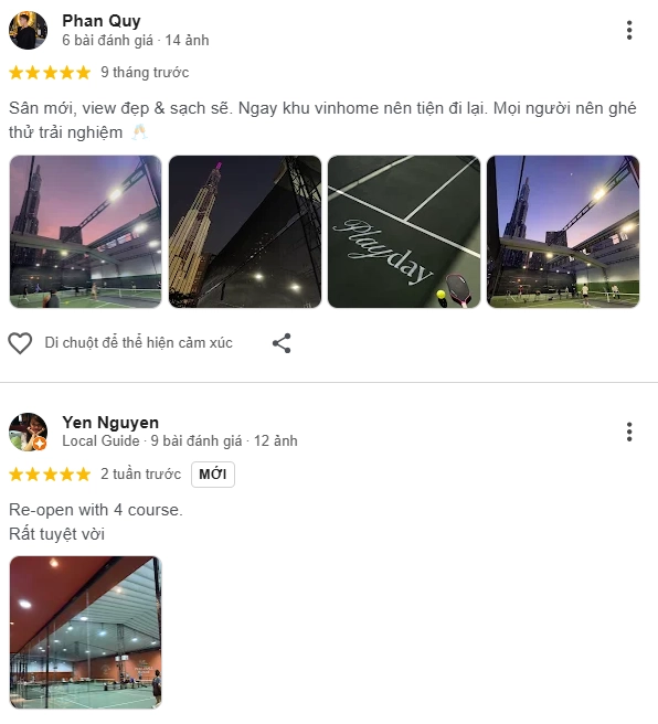 Đánh giá của người chơi tại sân Playday Pickleball