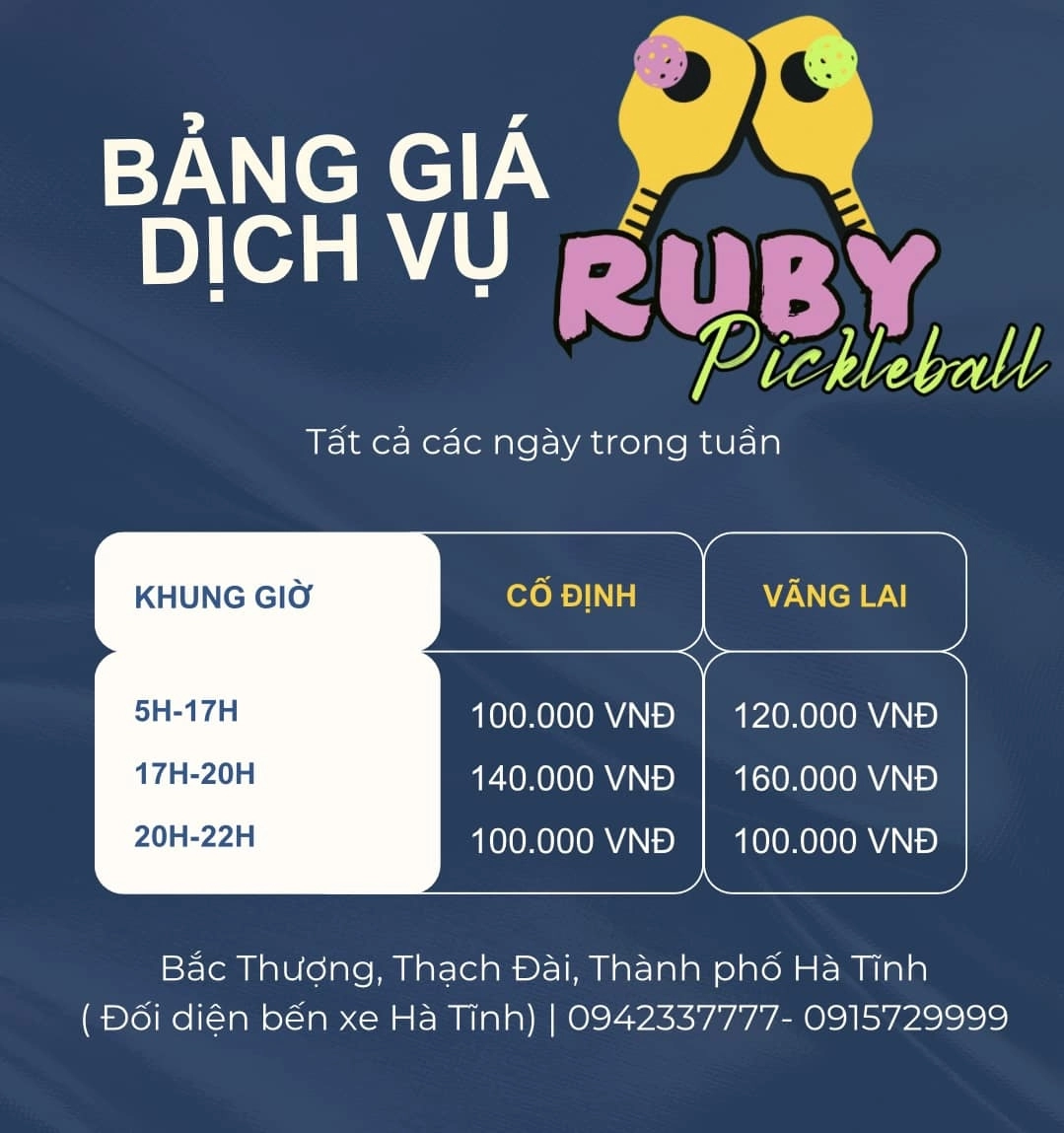 Giá thuê sân Ruby Pickleball