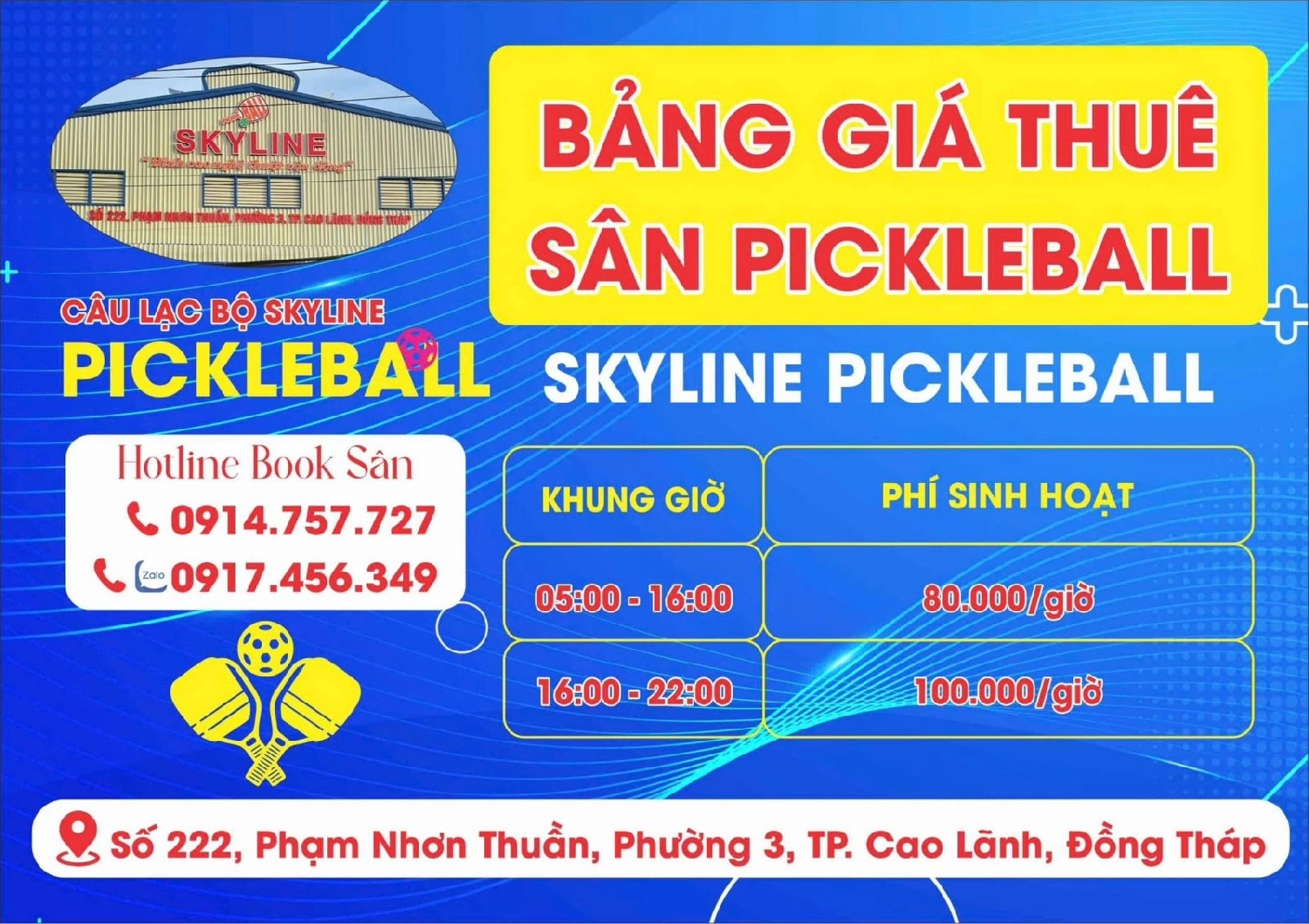 Giá thuê sân Skyline Pickleball