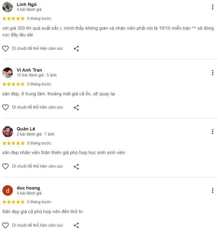 Đánh giá của người chơi tại sân Song Hà Pickleball