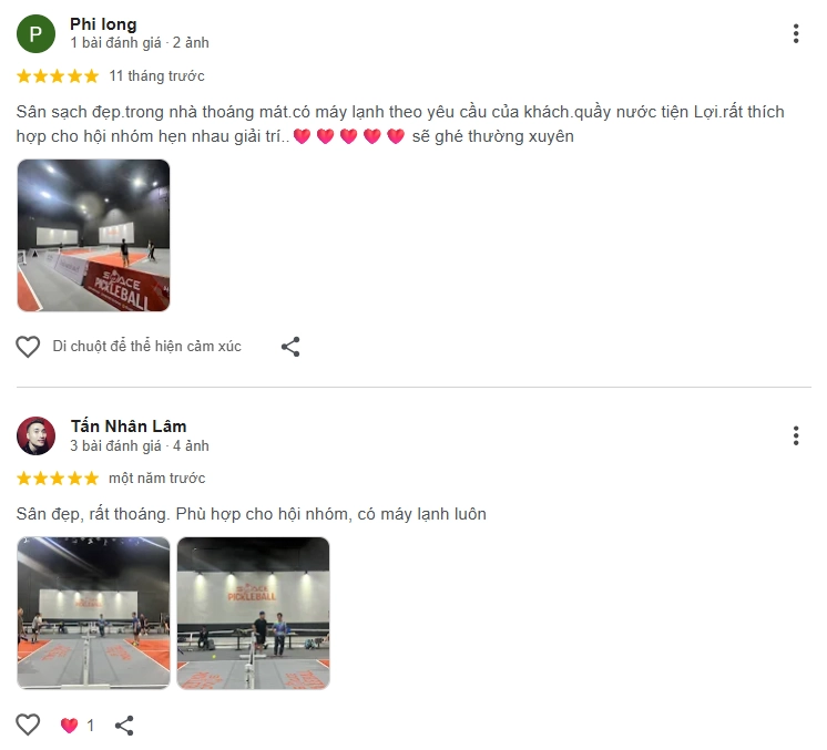 Đánh giá của người chơi tại sân Space Pickleball