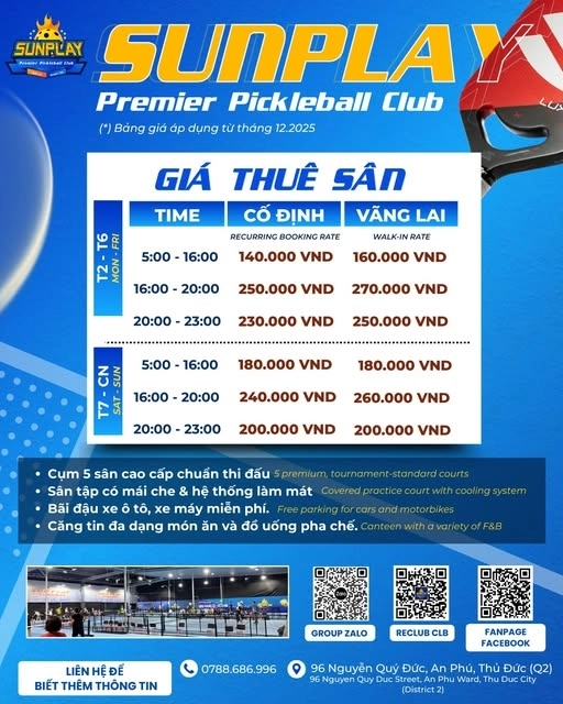 Giá thuê sân Sunplay Pickleball